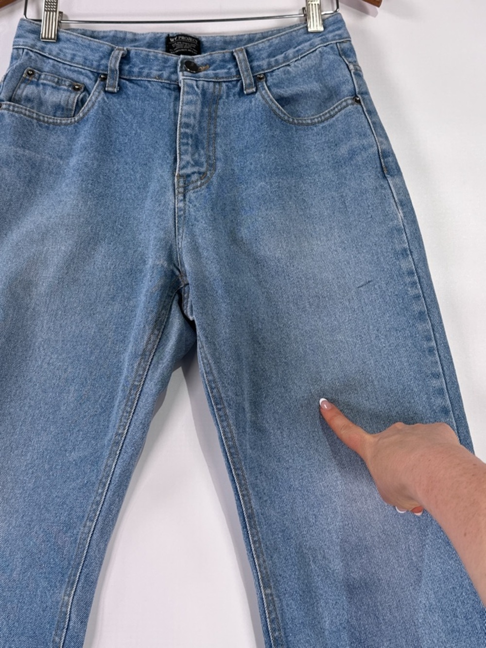 WV Project Straight Leg Jeans Raw Hem Zigzag Pockets Denim Light Wash L - Picture 13 of 15